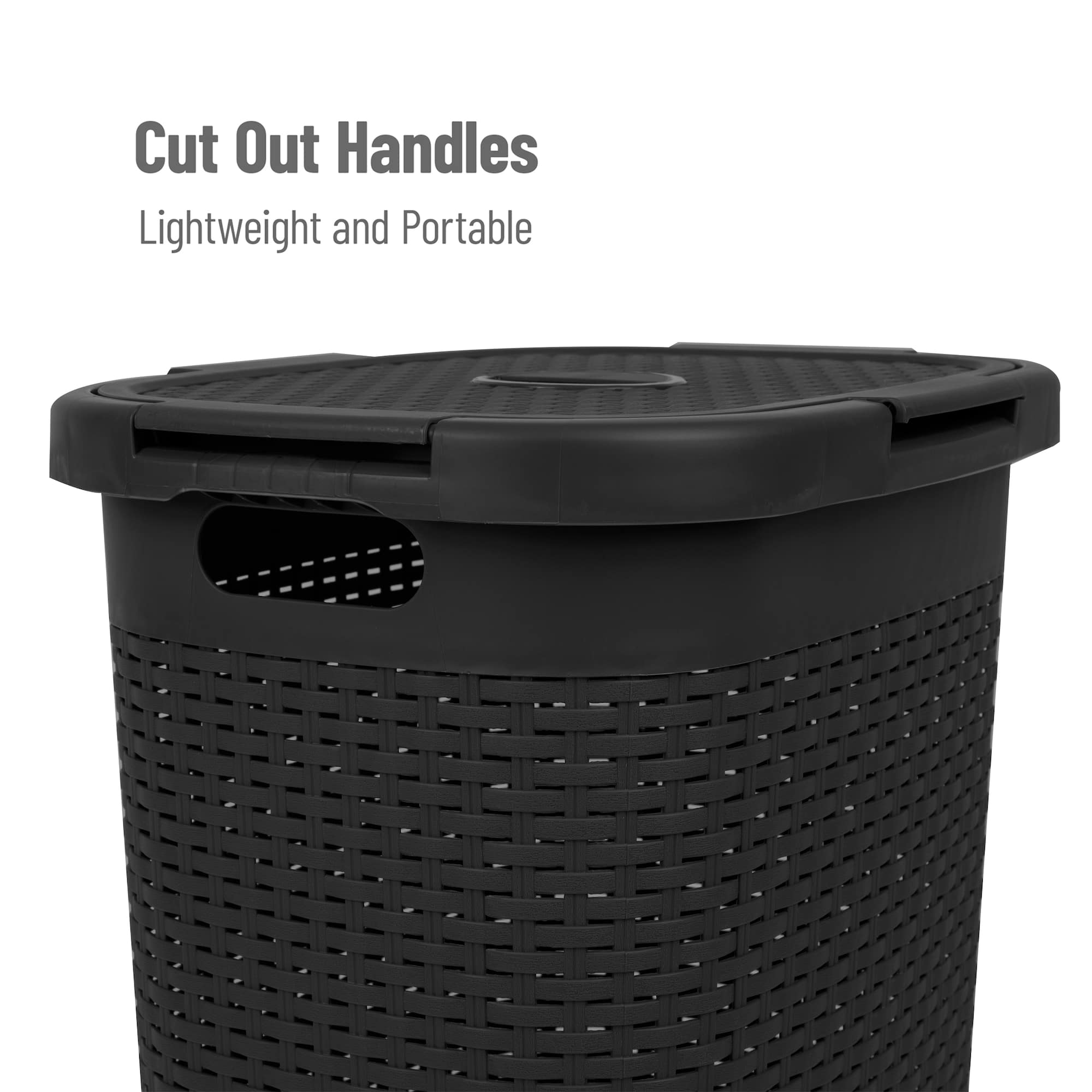 Mind Reader 60L Hamper Laundry Basket with Cutout Handles, 3-Pack